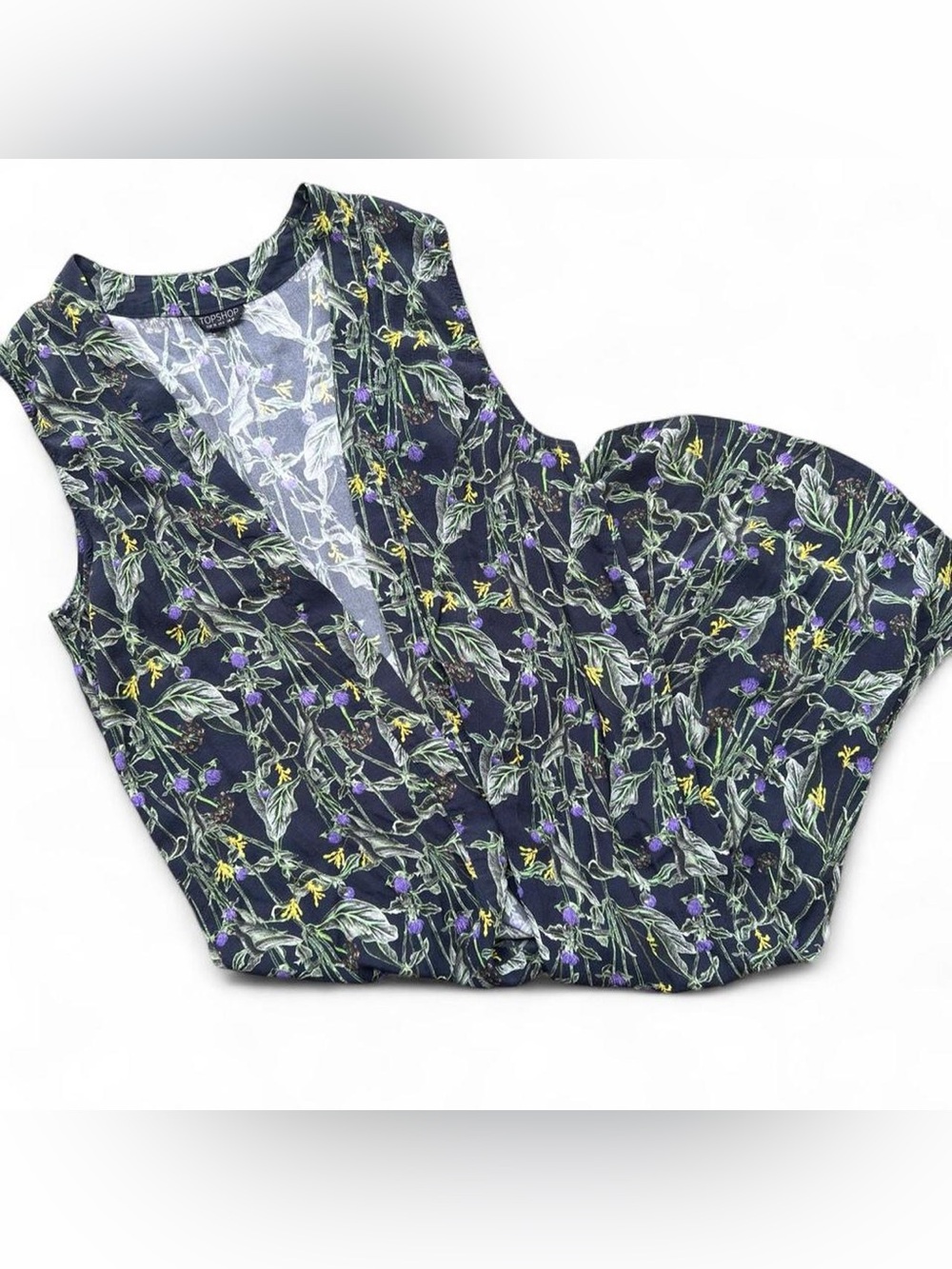 Topshop Maxi Duster Vest Sleeveless Kimono - Navy -Floral Print - Size 6 /Medium